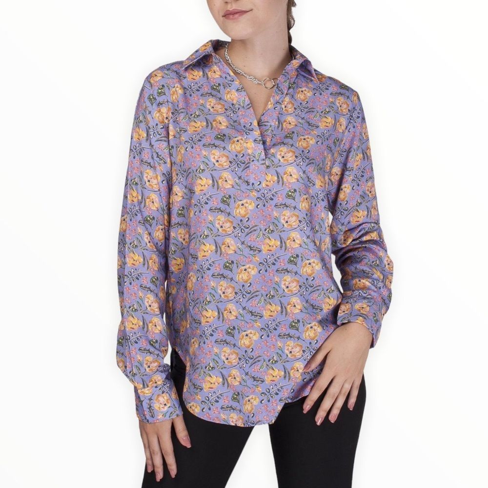 Nrvna Mode Cosette Floral Blouse Purple Floral Long Sleeve NWT size Small
